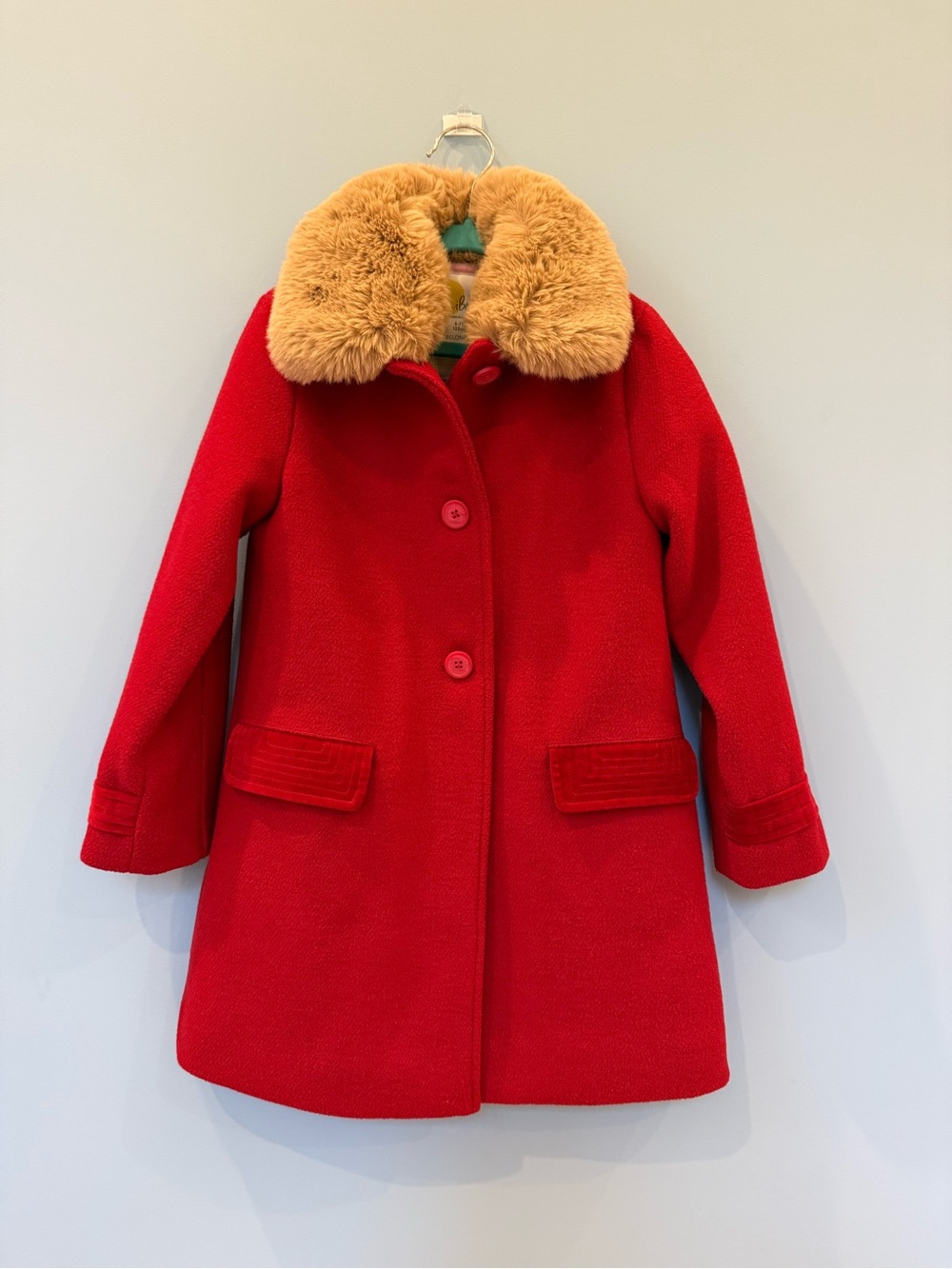 Mini Bode Red Coat with Removable Faux Fur Collar